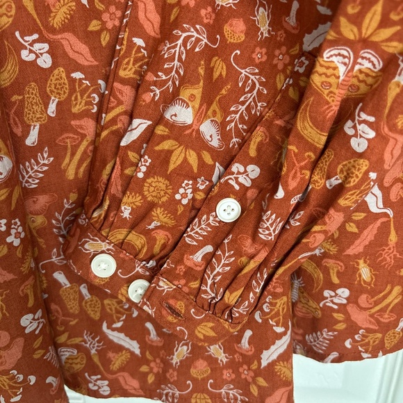 NWT Duluth Trading Printmaker Lightweight Organic Cotton Mushroom Peasant Blouse - Picture 4 of 4
